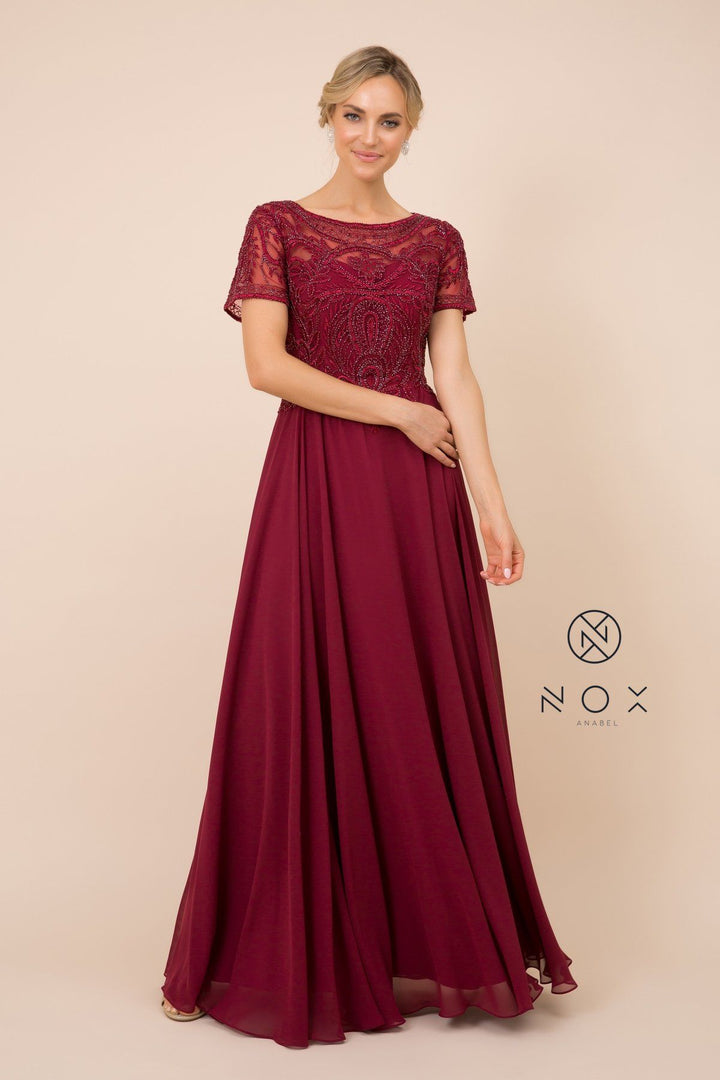 Short-Sleeved Gown with Appliqued Bodice by Nox Anabel Y525