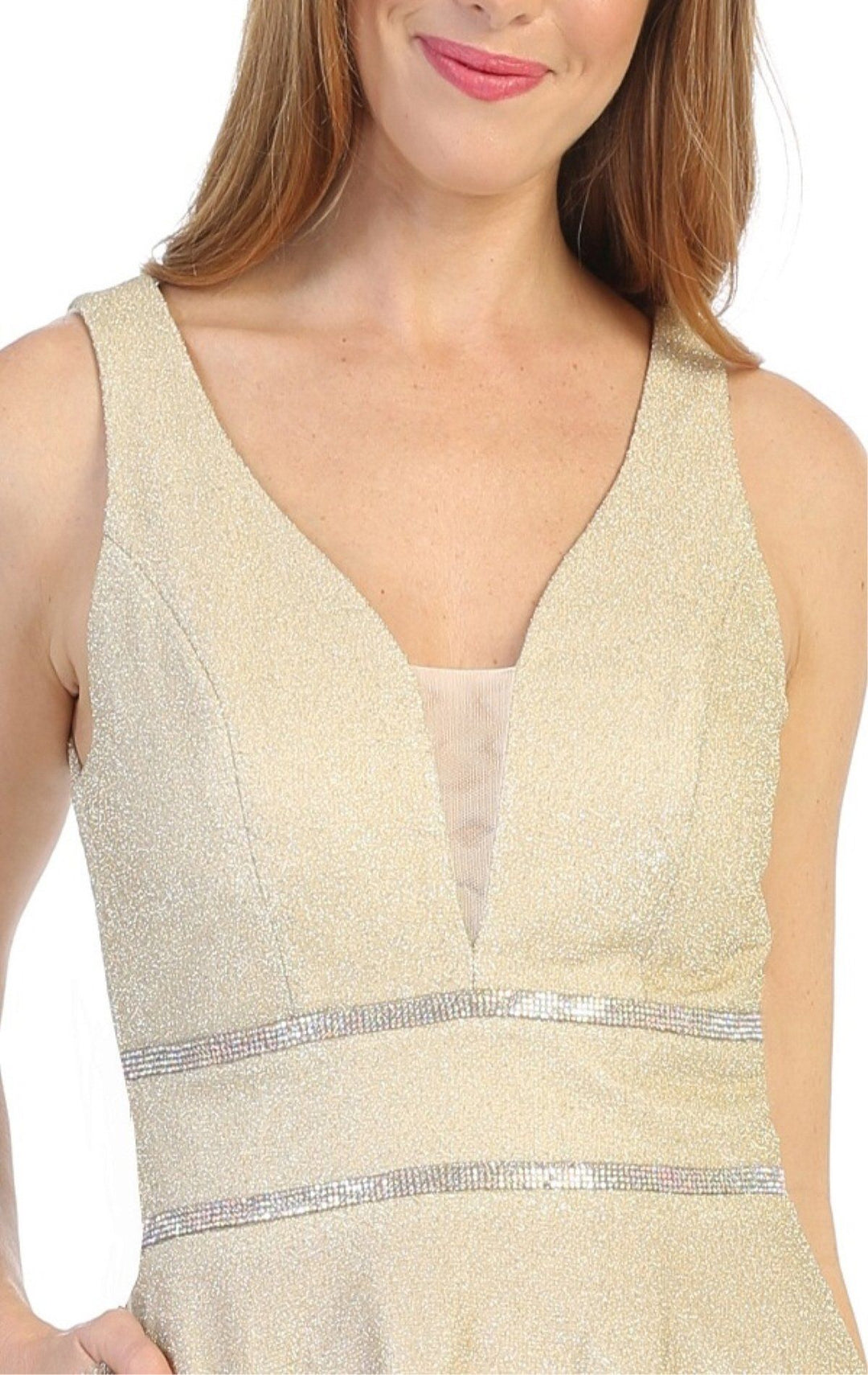 Short Sleeveless A-line Metallic Dress by Celavie 6495S
