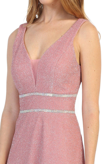Short Sleeveless A-line Metallic Dress by Celavie 6495S