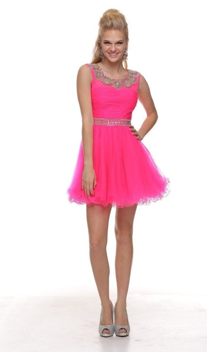 Short Sleeveless Beaded Illusion Dress by Nox Anabel 6044-Short Cocktail Dresses-ABC Fashion