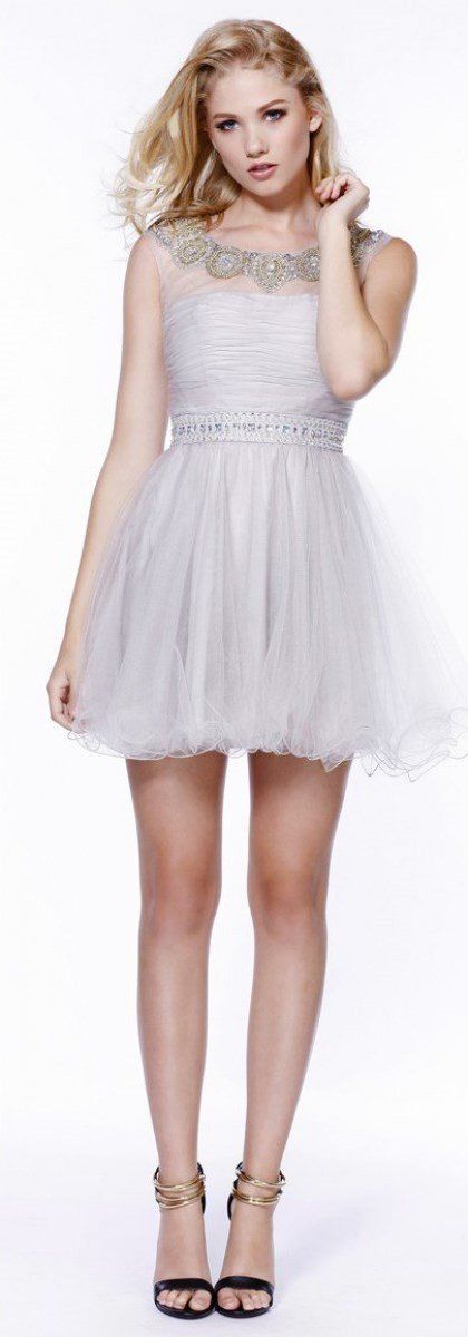 Short Sleeveless Beaded Illusion Dress by Nox Anabel 6044-Short Cocktail Dresses-ABC Fashion