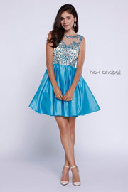 Short Sleeveless Dress with Beaded Bodice by Nox Anabel 6059-Short Cocktail Dresses-ABC Fashion