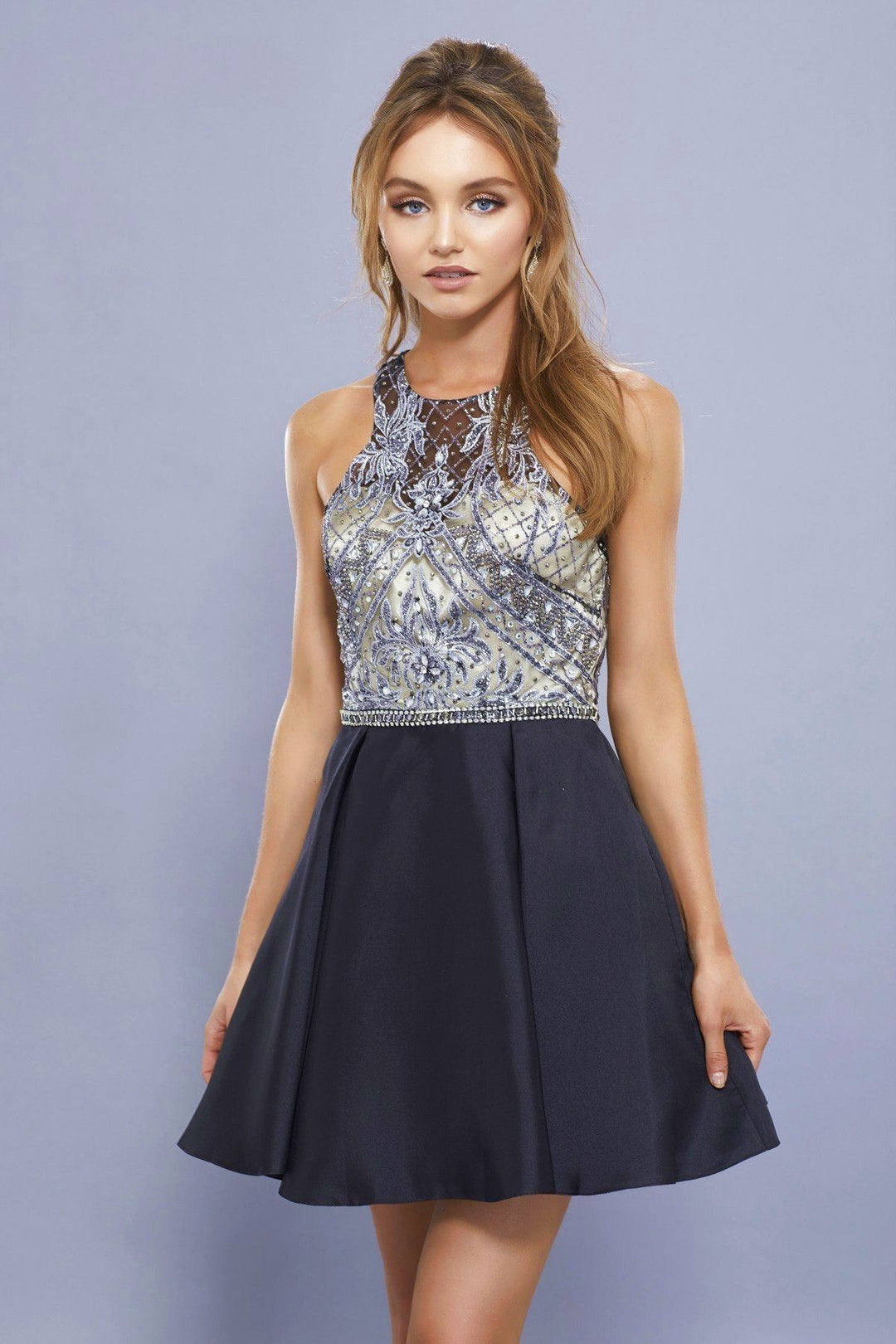 Short Sleeveless Dress with Embellished Bodice by Nox Anabel 6328-Short Cocktail Dresses-ABC Fashion
