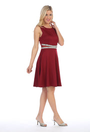 Short Sleeveless Dress with Jeweled Waistband by Celavie 6293-S-Short Cocktail Dresses-ABC Fashion