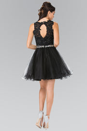 Short Sleeveless Dress with Lace Illusion Top by Elizabeth K GS2375-Short Cocktail Dresses-ABC Fashion