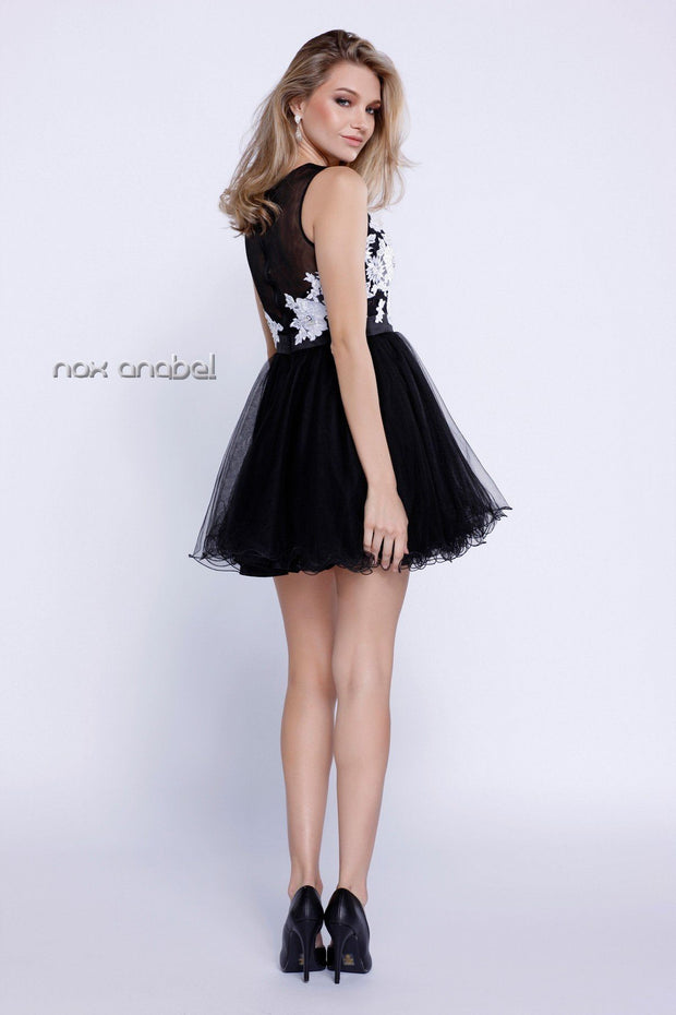 Short Sleeveless Floral Embroidered Dress by Nox Anabel 6040-Short Cocktail Dresses-ABC Fashion