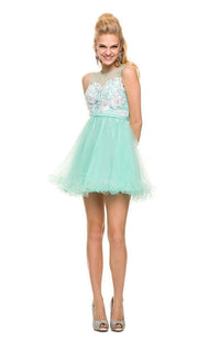 Short Sleeveless Floral Embroidered Dress by Nox Anabel 6040-Short Cocktail Dresses-ABC Fashion
