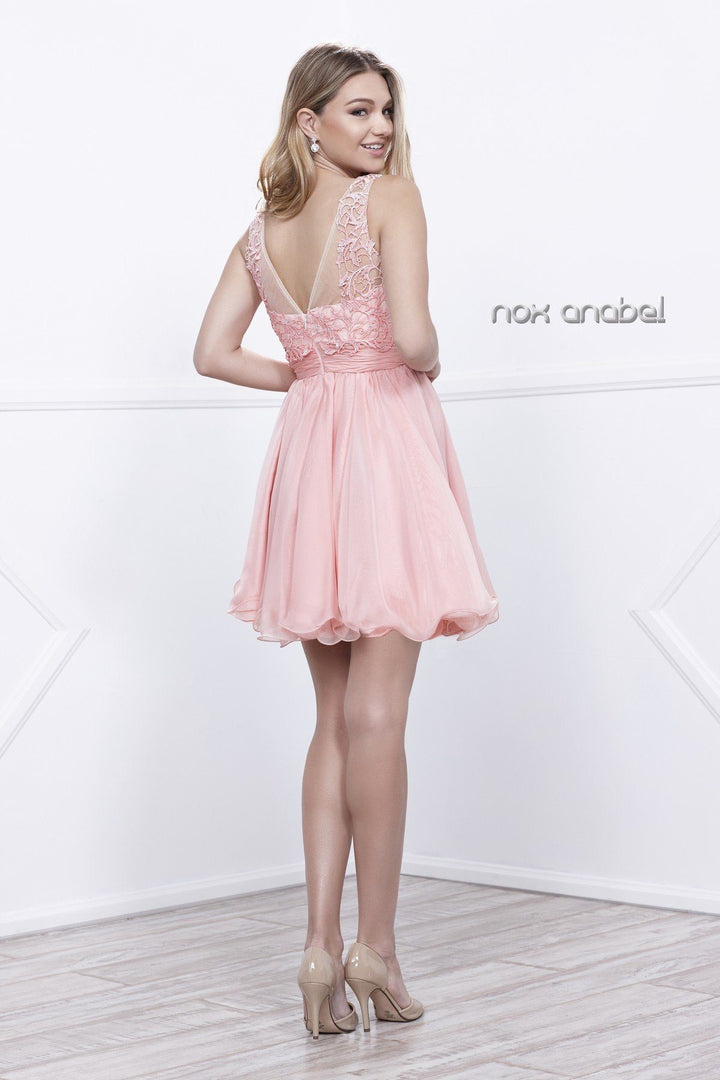 Short Sleeveless Floral Embroidered Dress by Nox Anabel 6049-Short Cocktail Dresses-ABC Fashion
