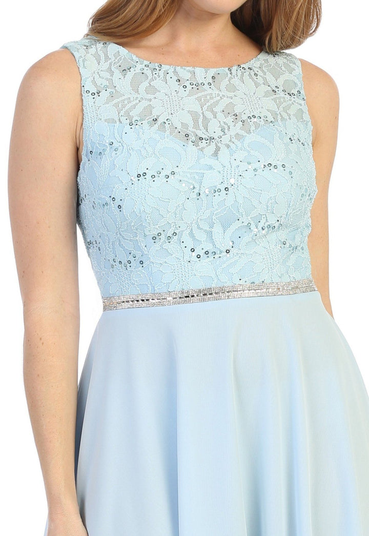 Short Sleeveless Floral Lace Bodice Dress by Celavie 6406