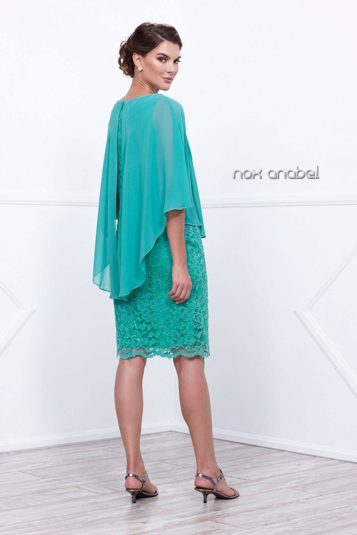Short Sleeveless Lace Dress with Caplet by Nox Anabel 5123-Short Cocktail Dresses-ABC Fashion