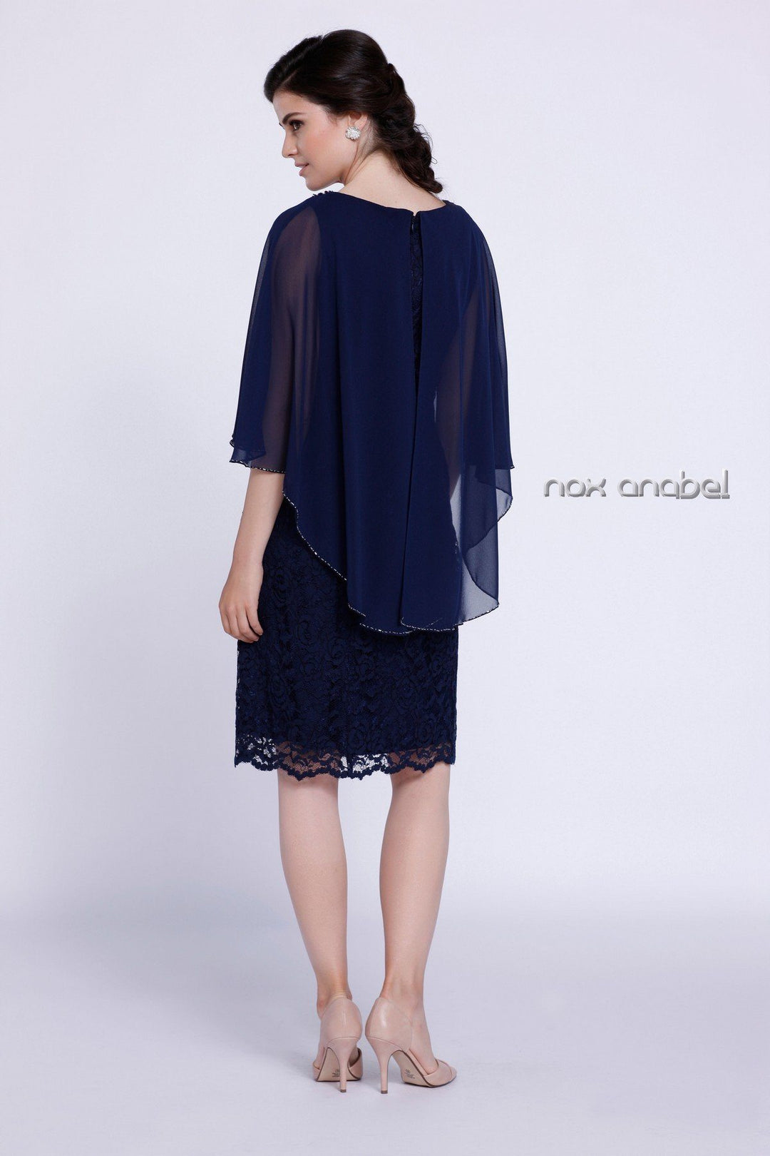 Short Sleeveless Lace Dress with Caplet by Nox Anabel 5123-Short Cocktail Dresses-ABC Fashion