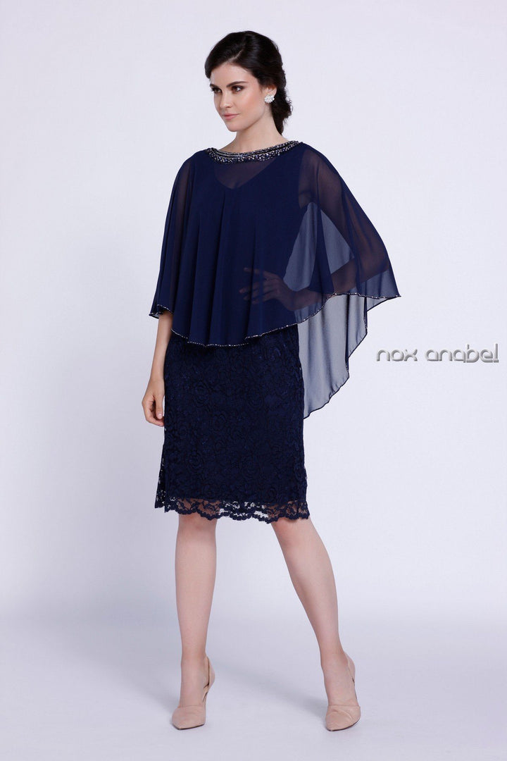 Short Sleeveless Lace Dress with Caplet by Nox Anabel 5123-Short Cocktail Dresses-ABC Fashion