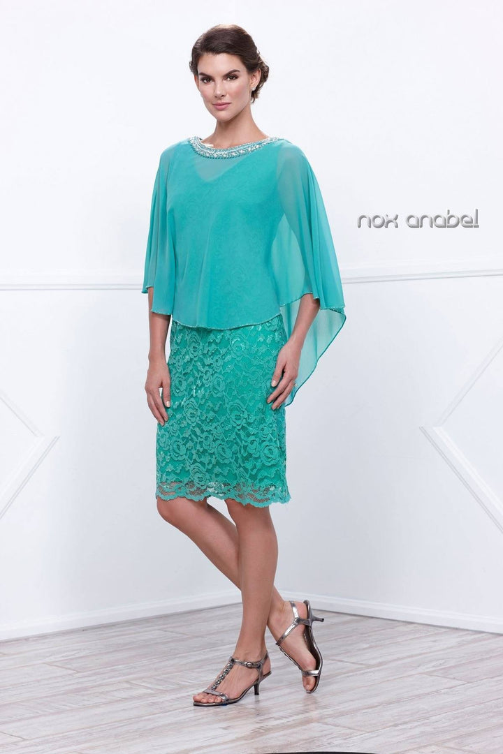 Short Sleeveless Lace Dress with Caplet by Nox Anabel 5123-Short Cocktail Dresses-ABC Fashion