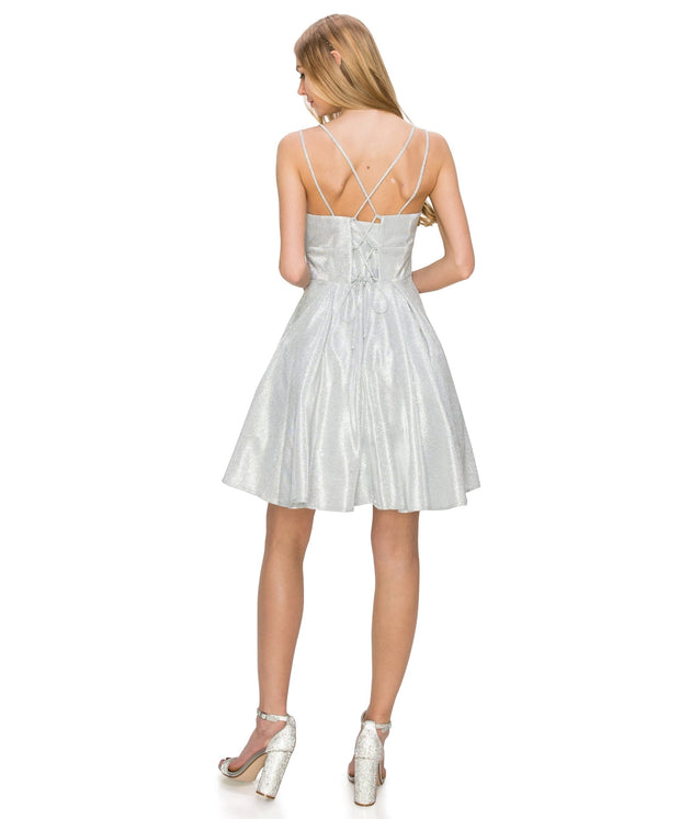 Short Sleeveless Metallic Glitter Dress by Cinderella Couture 8011J