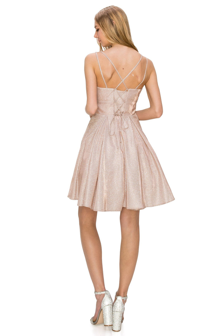 Short Sleeveless Metallic Glitter Dress by Cinderella Couture 8011J