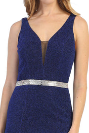 Short Sleeveless Metallic V-Neck Dress by Celavie 6483S