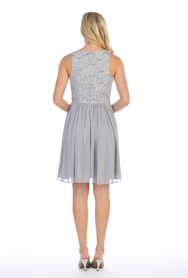 Short Sleeveless Party Dress with Lace Bodice by Celavie 6344-S-Short Cocktail Dresses-ABC Fashion