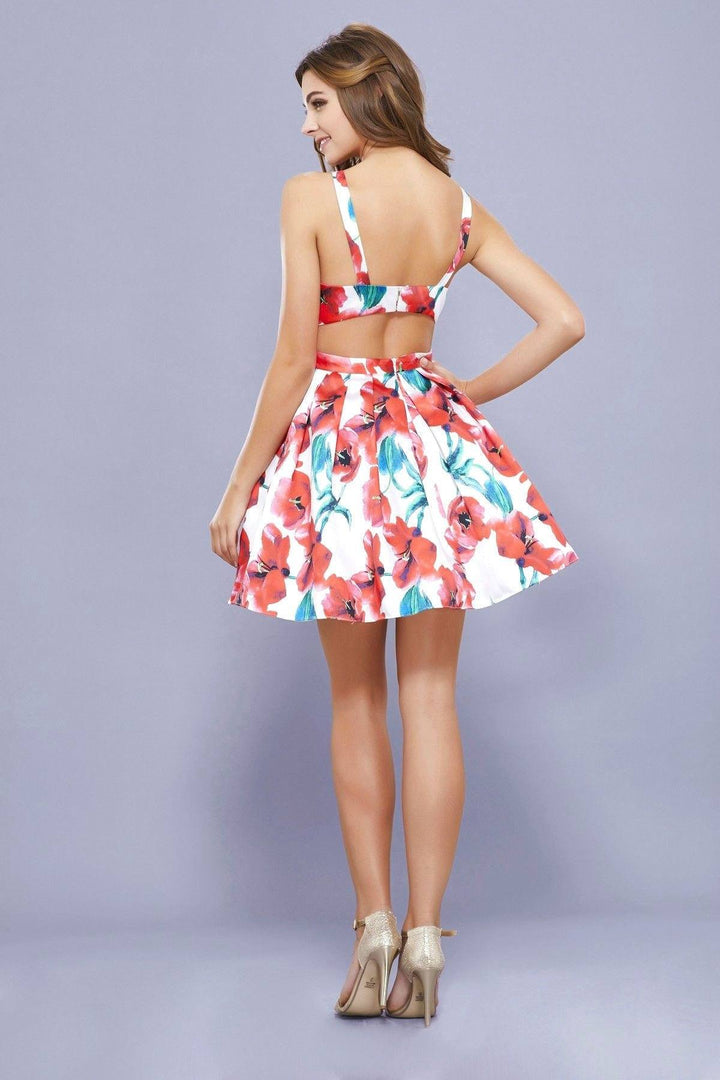 Short Sleeveless Red Floral Print Dress by Nox Anabel 6280-Short Cocktail Dresses-ABC Fashion