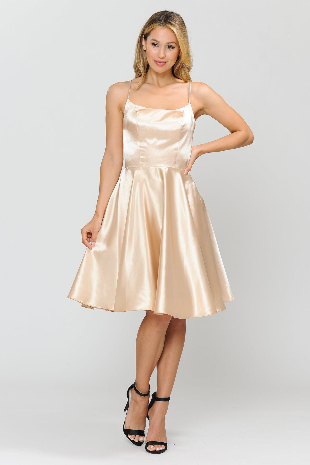 Short Sleeveless Satin Dress with Corset Back by Poly USA 9065-Short Cocktail Dresses-ABC Fashion