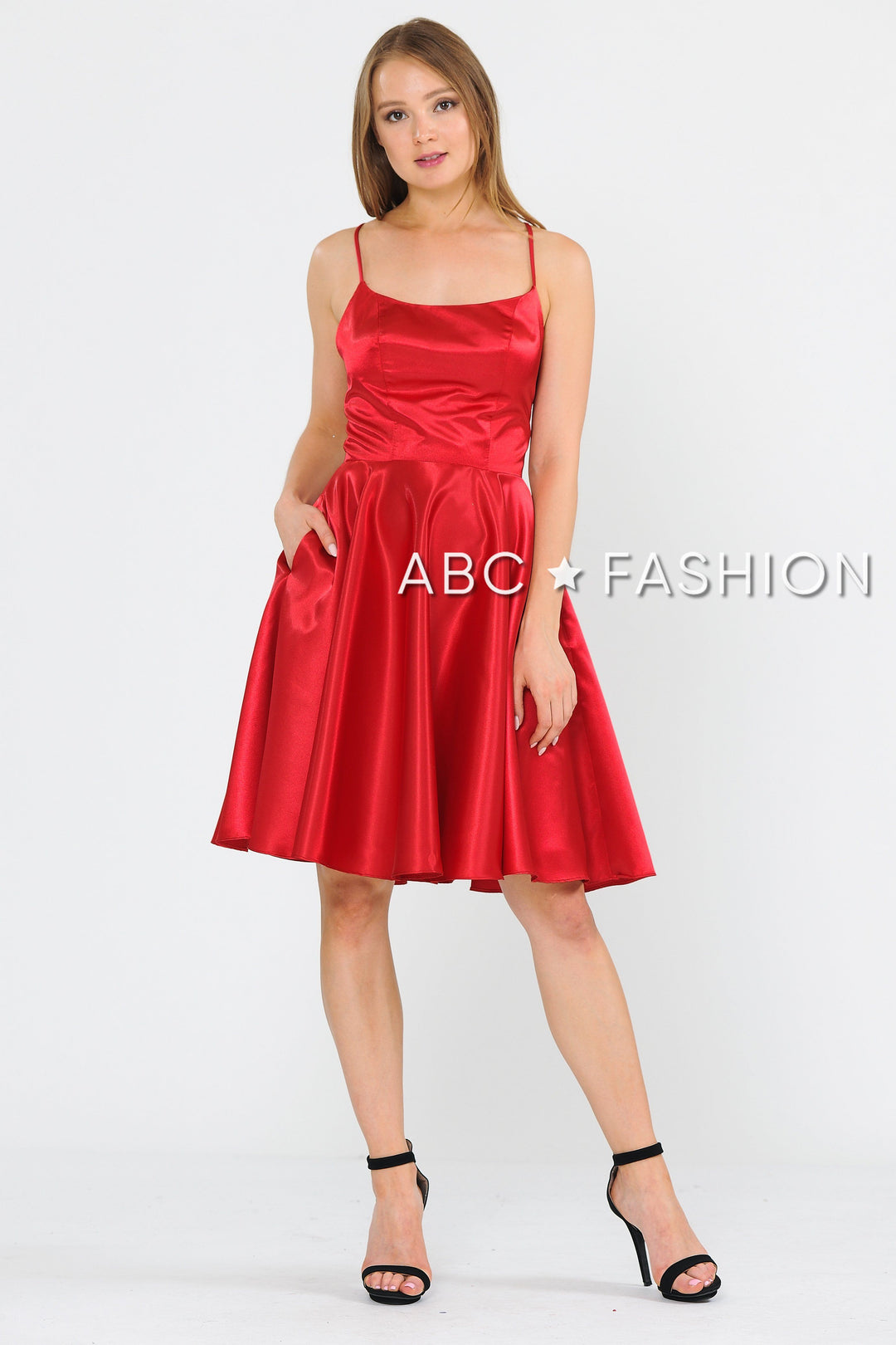 Short Sleeveless Satin Dress with Corset Back by Poly USA 9065-Short Cocktail Dresses-ABC Fashion