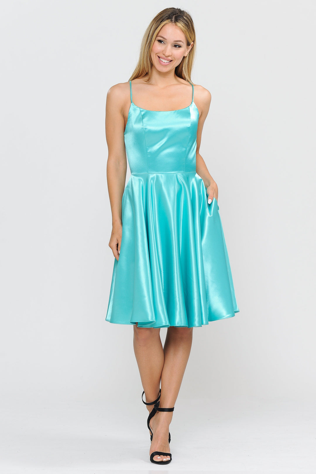 Short Sleeveless Satin Dress with Corset Back by Poly USA 9065-Short Cocktail Dresses-ABC Fashion