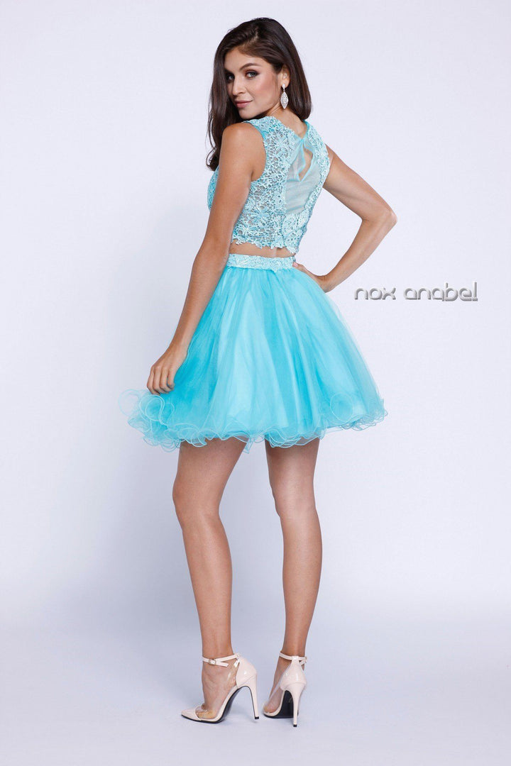 Short Sleeveless Two-Piece Dress with Lace Top by Nox Anabel 6057-Short Cocktail Dresses-ABC Fashion