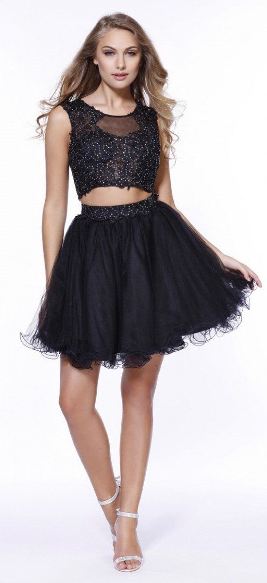 Short Sleeveless Two-Piece Dress with Lace Top by Nox Anabel 6057-Short Cocktail Dresses-ABC Fashion