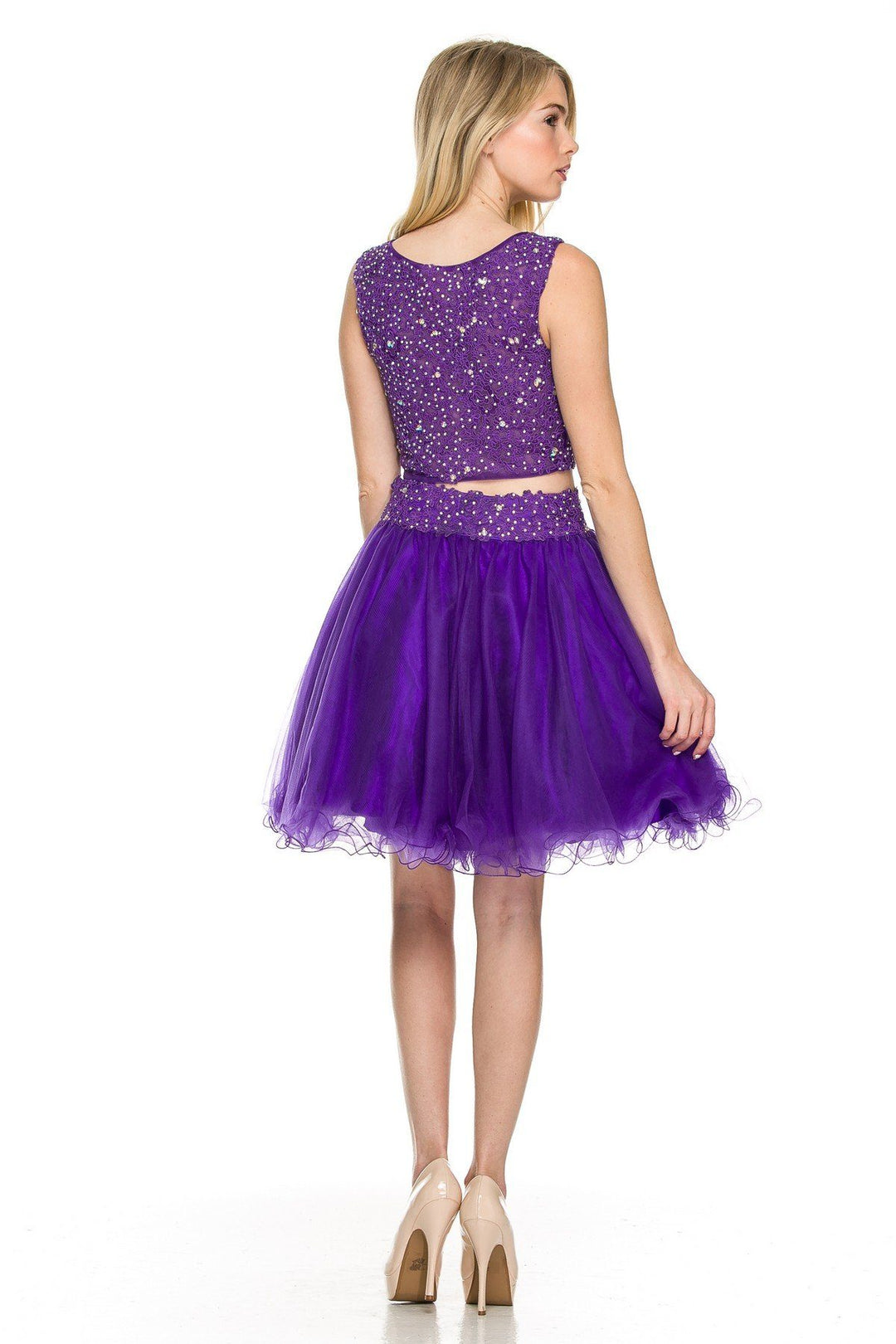 Short Sleeveless Two-Piece Lace Top Illusion Dress by Nox Anabel 6058