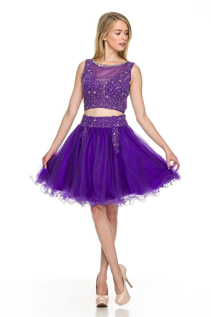 Short Sleeveless Two-Piece Lace Top Illusion Dress by Nox Anabel 6058