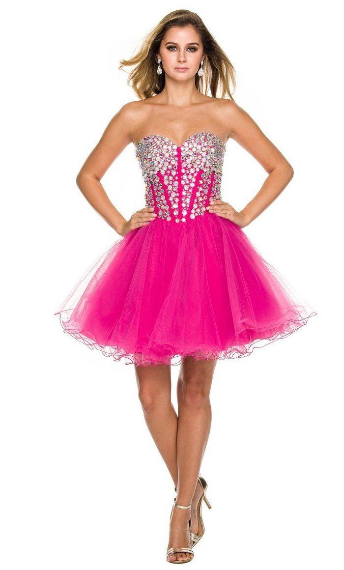 Short Strapless Beaded Boning Cocktail Dress by Nox Anabel 6015-Short Cocktail Dresses-ABC Fashion