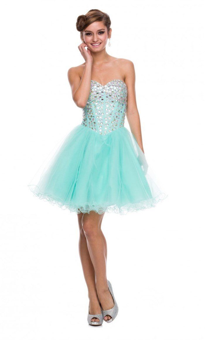 Short Strapless Beaded Boning Cocktail Dress by Nox Anabel 6015-Short Cocktail Dresses-ABC Fashion
