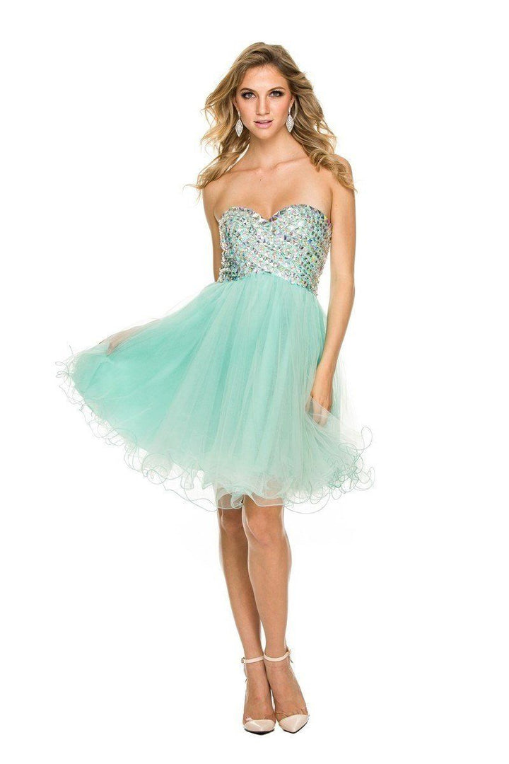 Short Strapless Beaded Cocktail Dress by Nox Anabel 6010-Short Cocktail Dresses-ABC Fashion