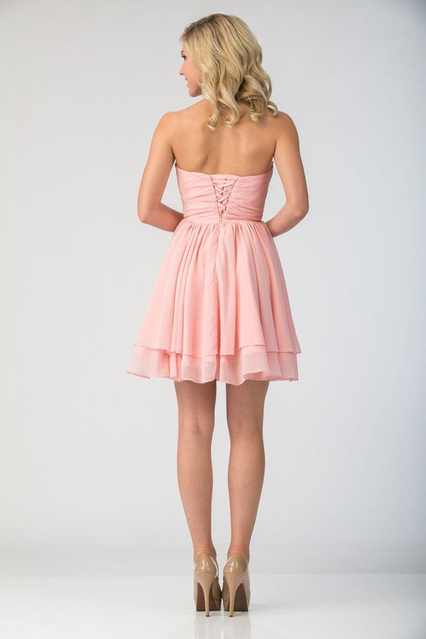 Strapless Short Knee Length Dress with Beaded Waist by Star Box 6071-Short Cocktail Dresses-ABC Fashion