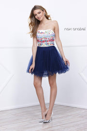 Short Strapless Dress with Floral Embroidery by Nox Anabel 6249-Short Cocktail Dresses-ABC Fashion