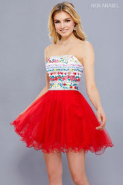 Short Strapless Dress with Floral Embroidery by Nox Anabel 6249-Short Cocktail Dresses-ABC Fashion
