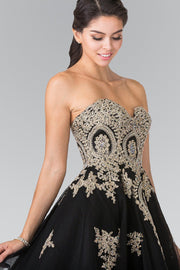 Short Strapless Dress with Gold Lace Applique by Elizabeth K GS2371-Short Cocktail Dresses-ABC Fashion