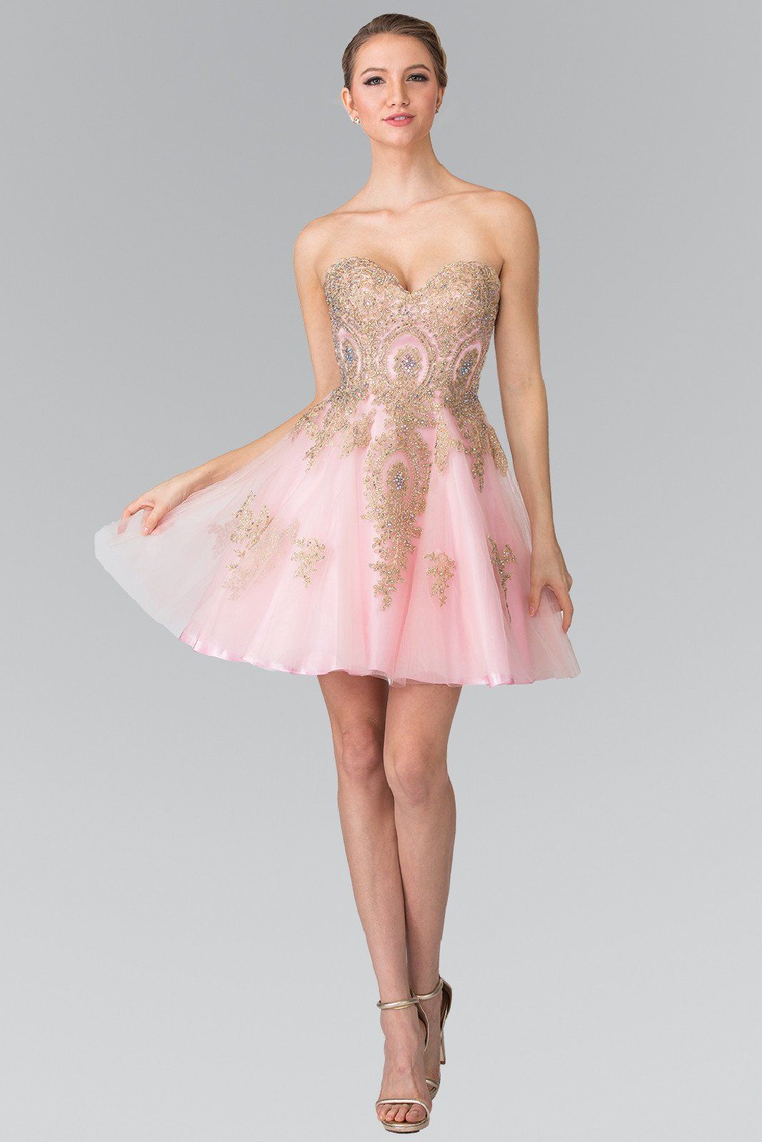 Short Strapless Dress with Gold Lace Applique by Elizabeth K GS2371 ABC Fashion Short Strapless Dress with Gold Lace Applique by Elizabeth K GS2371 ABC Fashion