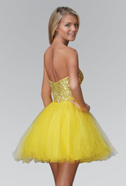 Short Strapless Dress with Jeweled Bodice by Elizabeth K GS2034-Short Cocktail Dresses-ABC Fashion