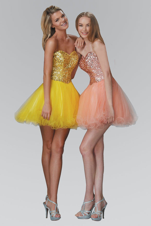 Short Strapless Dress with Jeweled Bodice by Elizabeth K GS2034-Short Cocktail Dresses-ABC Fashion