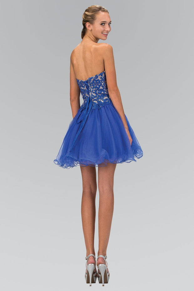 Short Strapless Dress with Lace Bodice by Elizabeth K GS1110-Short Cocktail Dresses-ABC Fashion