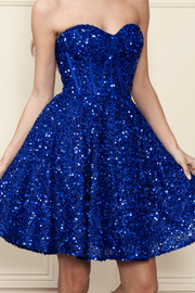 Short Strapless Sequin Corset Dress by Poly USA 8974