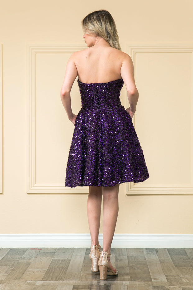 Short Strapless Sequin Corset Dress by Poly USA 8974