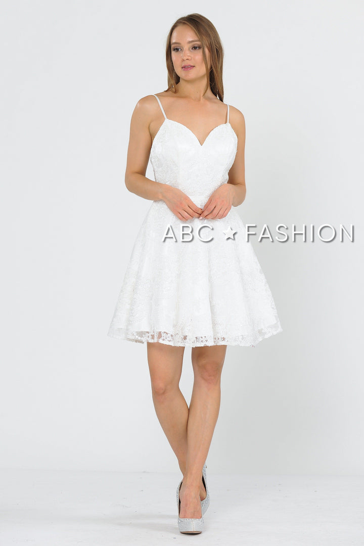 Short Sweetheart Dress with Lace Appliques by Poly USA 8406-Short Cocktail Dresses-ABC Fashion