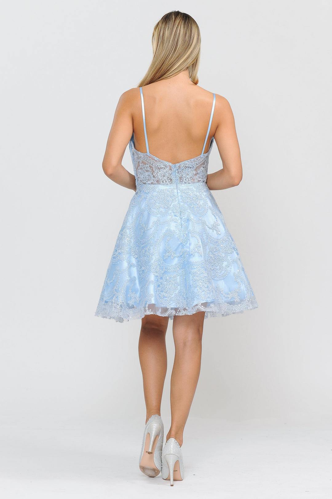 Short Sweetheart Dress with Lace Appliques by Poly USA 8406-Short Cocktail Dresses-ABC Fashion