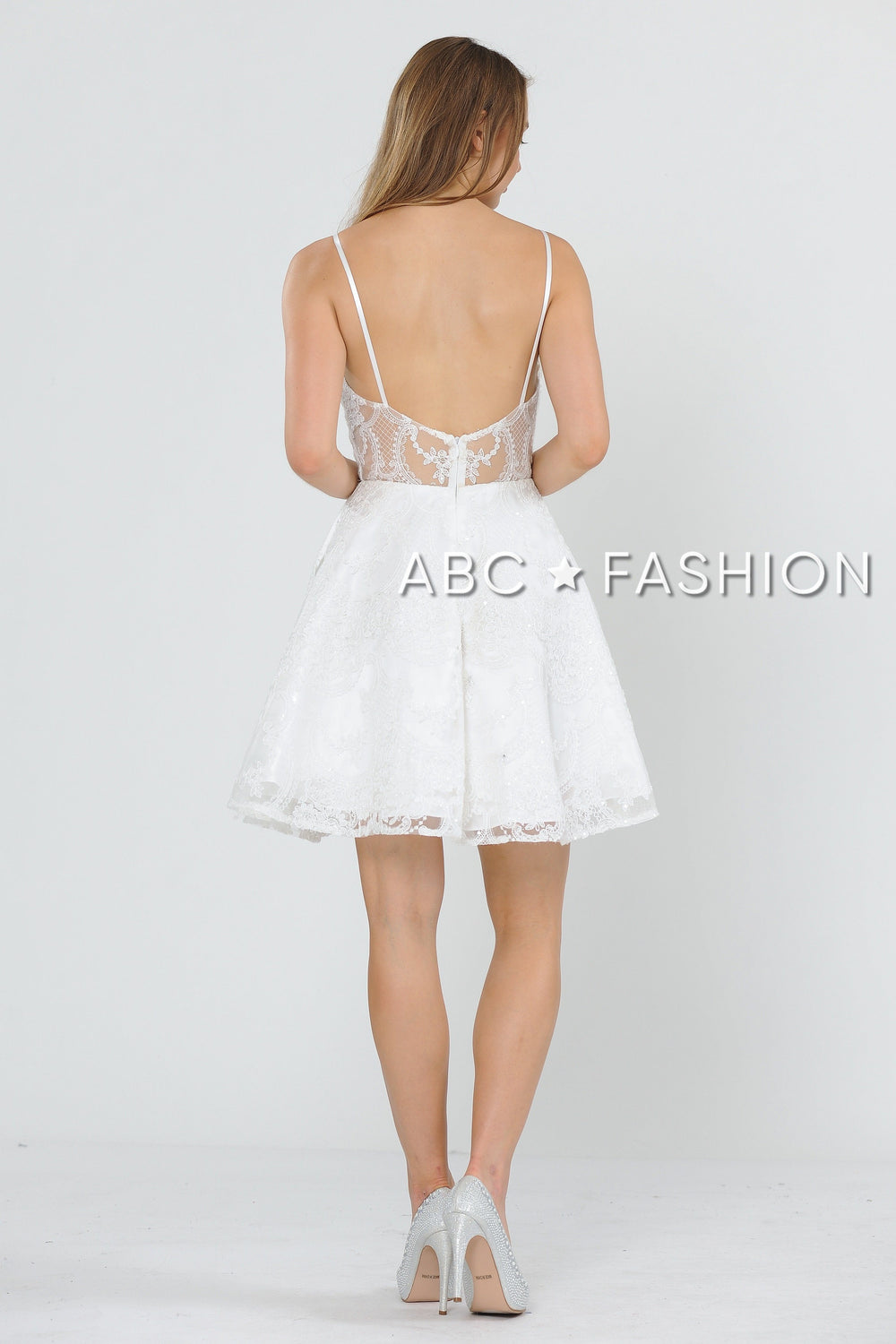 Short Sweetheart Dress with Lace Appliques by Poly USA 8406-Short Cocktail Dresses-ABC Fashion