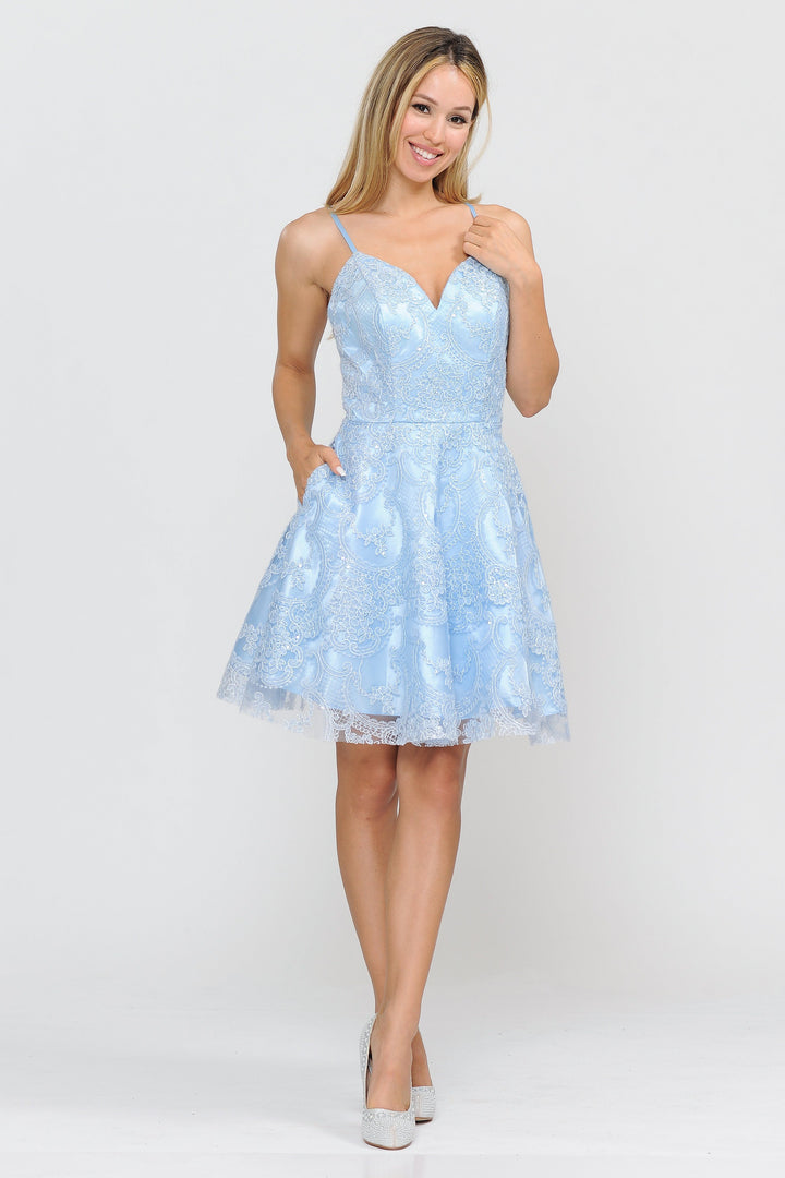 Short Sweetheart Dress with Lace Appliques by Poly USA 8406-Short Cocktail Dresses-ABC Fashion