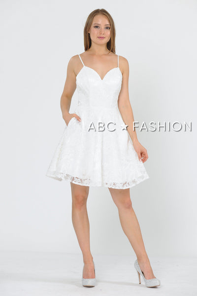Short Sweetheart Dress with Lace Appliques by Poly USA 8406-Short Cocktail Dresses-ABC Fashion