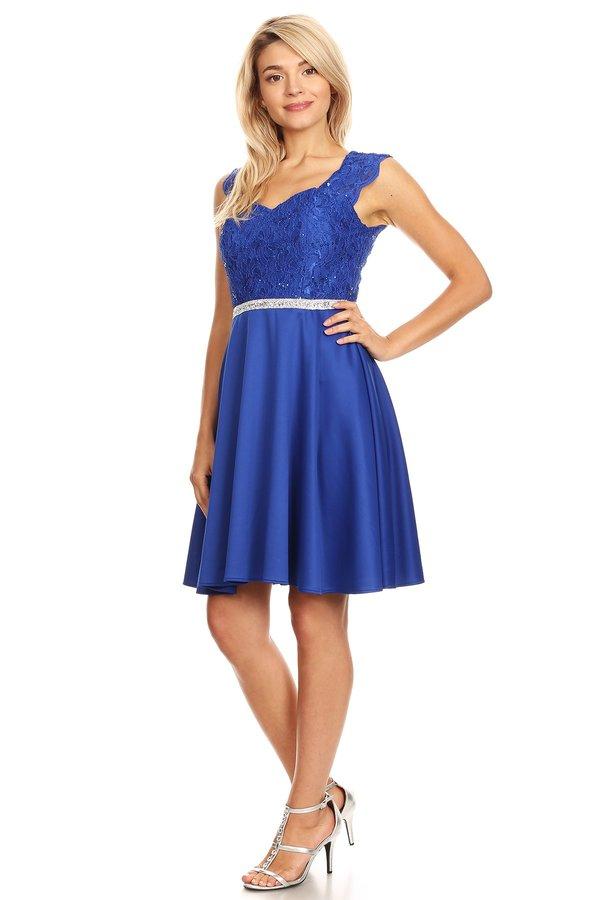 Short Sweetheart Dress with Sequin Lace Bodice by Celavie 6376-Short Cocktail Dresses-ABC Fashion