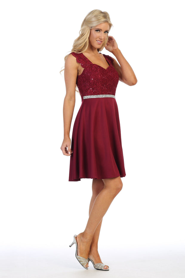 Short Sweetheart Dress with Sequin Lace Bodice by Celavie 6376-Short Cocktail Dresses-ABC Fashion