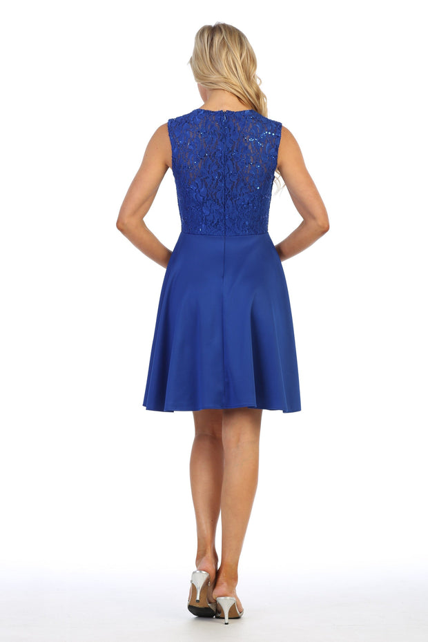 Short Sweetheart Dress with Sequin Lace Bodice by Celavie 6376-Short Cocktail Dresses-ABC Fashion